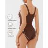 imageREORIA Womens Summer Tank Bodysuits Trendy Sexy Leotard V Neck Sleeveless Bodysuits TopsCoffee