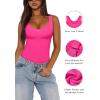 imageREORIA Womens Summer Tank Bodysuits Trendy Sexy Leotard V Neck Sleeveless Bodysuits TopsNeon Rose Red