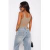 imageREORIA Womens Summer Tank Bodysuits Trendy Sexy Leotard V Neck Sleeveless Bodysuits TopsNude