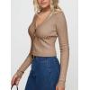 imageREORIA Womens Trendy V Neck Open Front Lightweight Button Down Knit Cardigan Long Sleeve Cropped Sweaters Fall OutfitsDeep Apricot