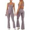 imageREORIA Women Trendy Summer Sexy Scoop Neck Sleeveless Backless Full Body Tummy Control Workout Bodycon Flare JumpsuitsHazy Lilac
