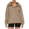 imageREORIA Womens Oversized Sweatshirts Fleece V Neck Pullover Tops Casual Comfy Fall Trendy Clothes 2024Khaki