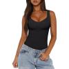 imageREORIA Womens Summer Tank Bodysuits Trendy Sexy Leotard V Neck Sleeveless Bodysuits TopsBlack