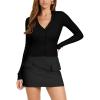 imageREORIA Womens Trendy V Neck Open Front Lightweight Button Down Knit Cardigan Long Sleeve Cropped Sweaters Fall OutfitsBlack
