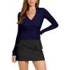 imageREORIA Womens Trendy V Neck Open Front Lightweight Button Down Knit Cardigan Long Sleeve Cropped Sweaters Fall OutfitsNavy Blue
