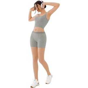 imageREORIA Matching Workout Sets for Women 2 Pieces Sleeveless Ribbed Crop Tank Mid Waist Shorts Lounge Yoga Outfits Active WearHeather Grey