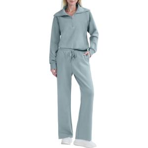imageREORIA Women 2 Piece Outfits Fall Sweatsuit Oversized Sweatshirt Sweatpants Tracksuit Sweat Lounge Basic Matching Set 2024Acid Blue
