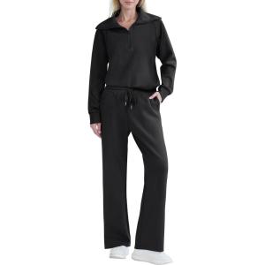 imageREORIA Women 2 Piece Outfits Fall Sweatsuit Oversized Sweatshirt Sweatpants Tracksuit Sweat Lounge Basic Matching Set 2024Black