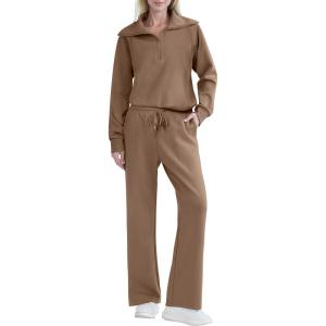 imageREORIA Women 2 Piece Outfits Fall Sweatsuit Oversized Sweatshirt Sweatpants Tracksuit Sweat Lounge Basic Matching Set 2024Coffee