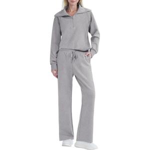 imageREORIA Women 2 Piece Outfits Fall Sweatsuit Oversized Sweatshirt Sweatpants Tracksuit Sweat Lounge Basic Matching Set 2024Grey