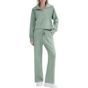 imageREORIA Women 2 Piece Outfits Fall Sweatsuit Oversized Sweatshirt Sweatpants Tracksuit Sweat Lounge Basic Matching Set 2024Mist Green