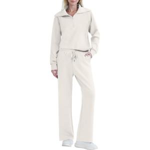 imageREORIA Women 2 Piece Outfits Fall Sweatsuit Oversized Sweatshirt Sweatpants Tracksuit Sweat Lounge Basic Matching Set 2024White