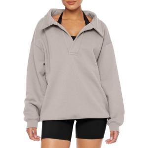 imageREORIA Womens Oversized Sweatshirts Fleece V Neck Pullover Tops Casual Comfy Fall Trendy Clothes 2024Apricot