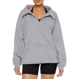 imageREORIA Womens Oversized Sweatshirts Fleece V Neck Pullover Tops Casual Comfy Fall Trendy Clothes 2024Light Grey