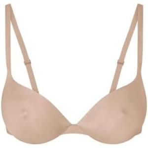 imageREORIA Womens Plunge Padded Nipple Push Up Bras Comfortable Smoothing Lightweight Supportive Underwire Push Up Tshirt Bras Clay 36D