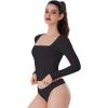 imageREORIA Double Lined Shirts for Women 2024 Fall Fashion Square Neck Basics Y2K Tops Layering Slim Fitted TopBlack