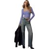 imageREORIA Double Lined Shirts for Women 2024 Fall Fashion Square Neck Basics Y2K Tops Layering Slim Fitted TopBlue Nova