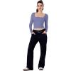 imageREORIA Double Lined Shirts for Women 2024 Fall Fashion Square Neck Basics Y2K Tops Layering Slim Fitted TopBlue Nova