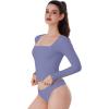 imageREORIA Double Lined Shirts for Women 2024 Fall Fashion Square Neck Basics Y2K Tops Layering Slim Fitted TopBlue Nova