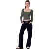 imageREORIA Double Lined Shirts for Women 2024 Fall Fashion Square Neck Basics Y2K Tops Layering Slim Fitted TopGrey Green