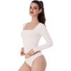 imageREORIA Double Lined Shirts for Women 2024 Fall Fashion Square Neck Basics Y2K Tops Layering Slim Fitted TopOffwhite
