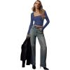 imageREORIA Double Lined Shirts for Women 2024 Fall Fashion Square Neck Basics Y2K Tops Layering Slim Fitted TopStarry Blue