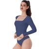 imageREORIA Double Lined Shirts for Women 2024 Fall Fashion Square Neck Basics Y2K Tops Layering Slim Fitted TopStarry Blue