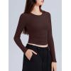 imageREORIA Long Sleeve Shirts for Women 2024 Fall Fashion Round Neck Basics Y2K Tops Layering Slim Fitted TopCocoa