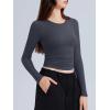 imageREORIA Long Sleeve Shirts for Women 2024 Fall Fashion Round Neck Basics Y2K Tops Layering Slim Fitted TopDeep Grey