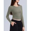 imageREORIA Long Sleeve Shirts for Women 2024 Fall Fashion Round Neck Basics Y2K Tops Layering Slim Fitted TopGrey Green