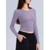imageREORIA Long Sleeve Shirts for Women 2024 Fall Fashion Round Neck Basics Y2K Tops Layering Slim Fitted TopHazy Lilac