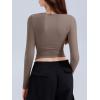 imageREORIA Long Sleeve Shirts for Women 2024 Fall Fashion Round Neck Basics Y2K Tops Layering Slim Fitted TopLight Coffee