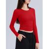 imageREORIA Long Sleeve Shirts for Women 2024 Fall Fashion Round Neck Basics Y2K Tops Layering Slim Fitted TopRed