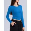 imageREORIA Long Sleeve Shirts for Women 2024 Fall Fashion Round Neck Basics Y2K Tops Layering Slim Fitted TopRoyal Blue