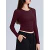 imageREORIA Long Sleeve Shirts for Women 2024 Fall Fashion Round Neck Basics Y2K Tops Layering Slim Fitted TopWine Red
