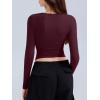 imageREORIA Long Sleeve Shirts for Women 2024 Fall Fashion Round Neck Basics Y2K Tops Layering Slim Fitted TopWine Red