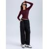 imageREORIA Long Sleeve Shirts for Women 2024 Fall Fashion Round Neck Basics Y2K Tops Layering Slim Fitted TopWine Red