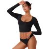 imageREORIA Womens Long Sleeve Scoop Neck Shirts Slim Double Lined Fashion Layering Fall Basic Crop TopsBlack