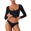 imageREORIA Womens Long Sleeve Scoop Neck Shirts Slim Double Lined Fashion Layering Fall Basic Crop TopsBlack