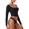 imageREORIA Womens Long Sleeve Scoop Neck Shirts Slim Double Lined Fashion Layering Fall Basic Crop TopsBlack
