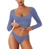 imageREORIA Womens Long Sleeve Scoop Neck Shirts Slim Double Lined Fashion Layering Fall Basic Crop TopsBlue Nova