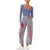 imageREORIA Womens Long Sleeve Scoop Neck Shirts Slim Double Lined Fashion Layering Fall Basic Crop TopsBlue Nova