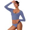 imageREORIA Womens Long Sleeve Scoop Neck Shirts Slim Double Lined Fashion Layering Fall Basic Crop TopsBlue Nova