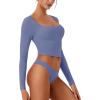 imageREORIA Womens Long Sleeve Scoop Neck Shirts Slim Double Lined Fashion Layering Fall Basic Crop TopsBlue Nova