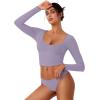 imageREORIA Womens Long Sleeve Scoop Neck Shirts Slim Double Lined Fashion Layering Fall Basic Crop TopsHazy Lilac