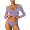 imageREORIA Womens Long Sleeve Scoop Neck Shirts Slim Double Lined Fashion Layering Fall Basic Crop TopsHazy Lilac