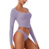 imageREORIA Womens Long Sleeve Scoop Neck Shirts Slim Double Lined Fashion Layering Fall Basic Crop TopsHazy Lilac