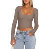 imageREORIA Womens Long Sleeve Scoop Neck Shirts Slim Double Lined Fashion Layering Fall Basic Crop TopsLight Coffee