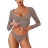 imageREORIA Womens Long Sleeve Scoop Neck Shirts Slim Double Lined Fashion Layering Fall Basic Crop TopsLight Coffee