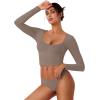 imageREORIA Womens Long Sleeve Scoop Neck Shirts Slim Double Lined Fashion Layering Fall Basic Crop TopsLight Coffee